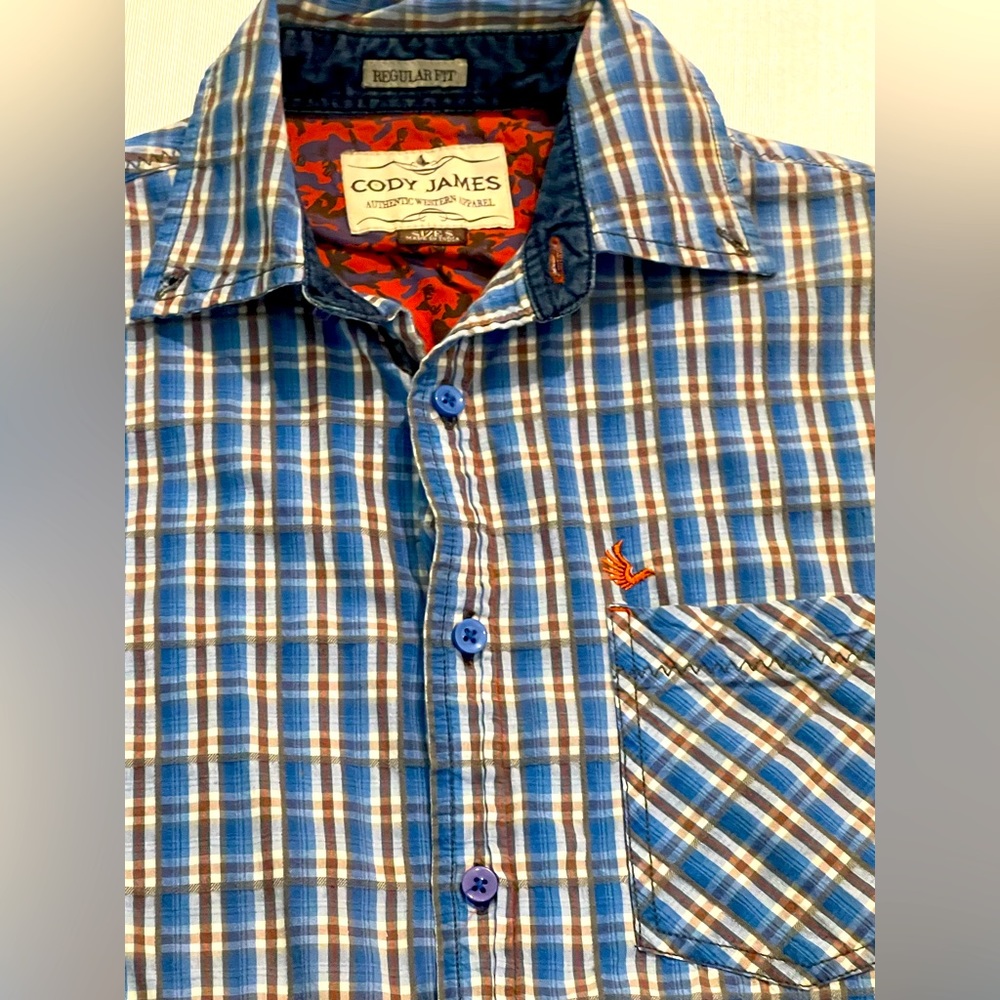 Cody James western long sleeve Shirt blue/orag/white plaid